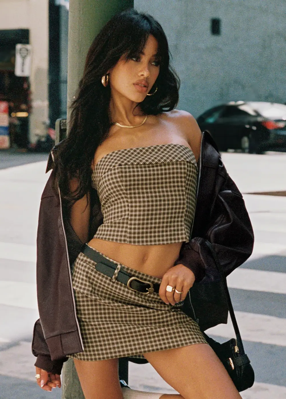 Goldsmith Faux Leather Bomber Jacket Brown