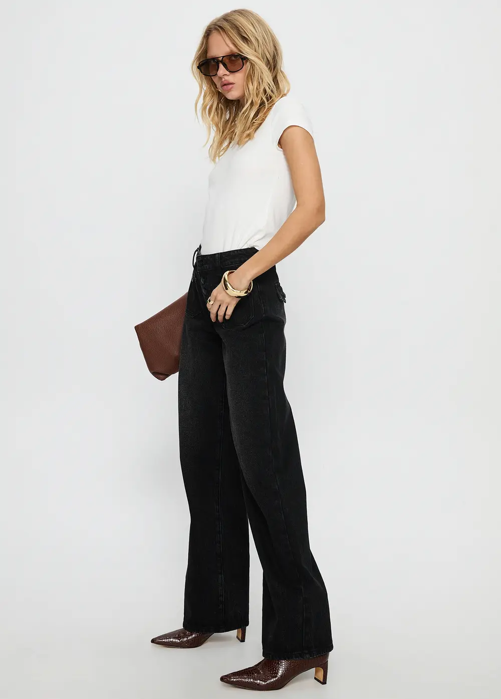 Carianne Low Rise Wide Leg Jeans Washed Black