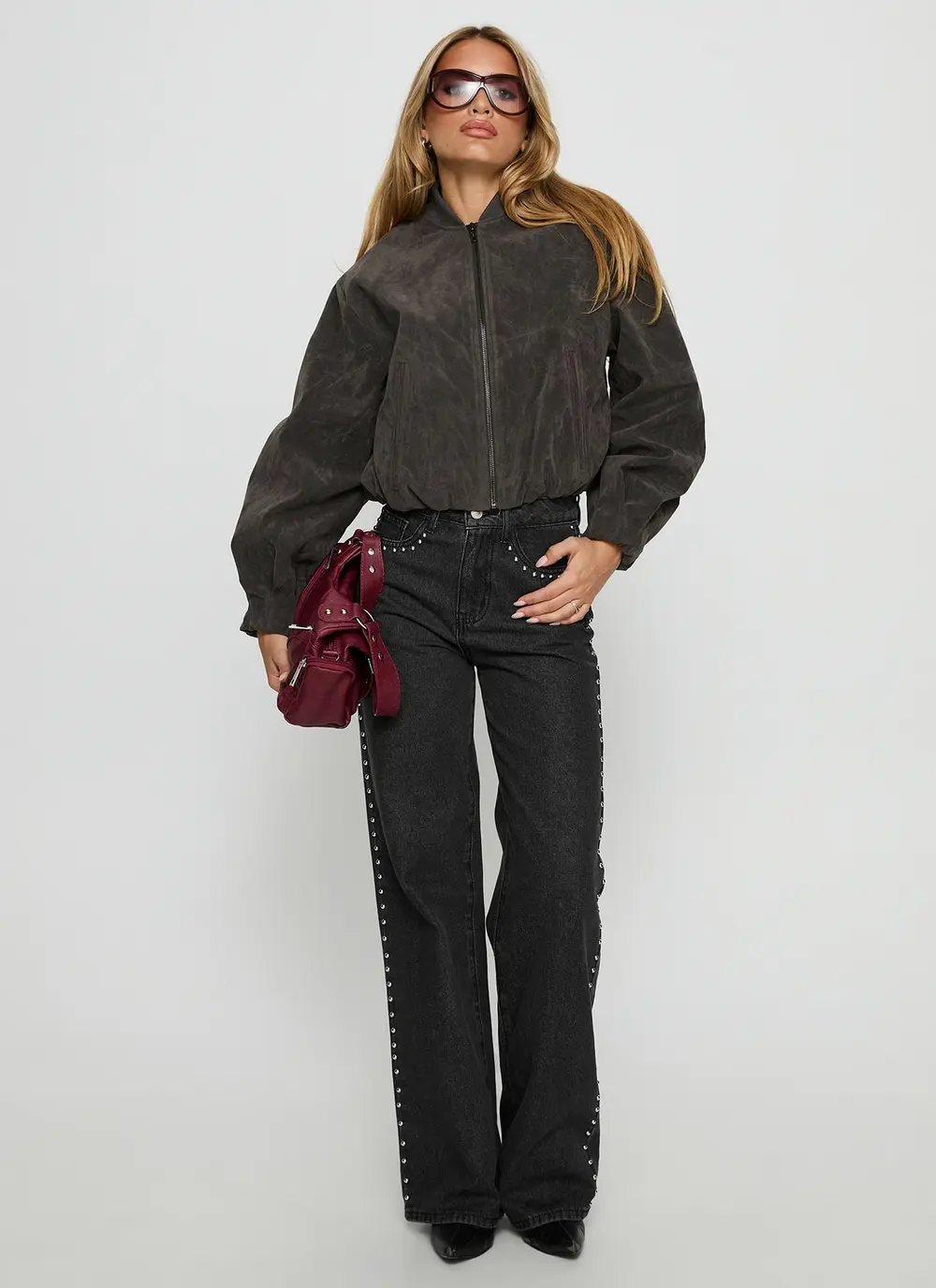 Mastery Faux Suede Bomber Jacket Charcoal