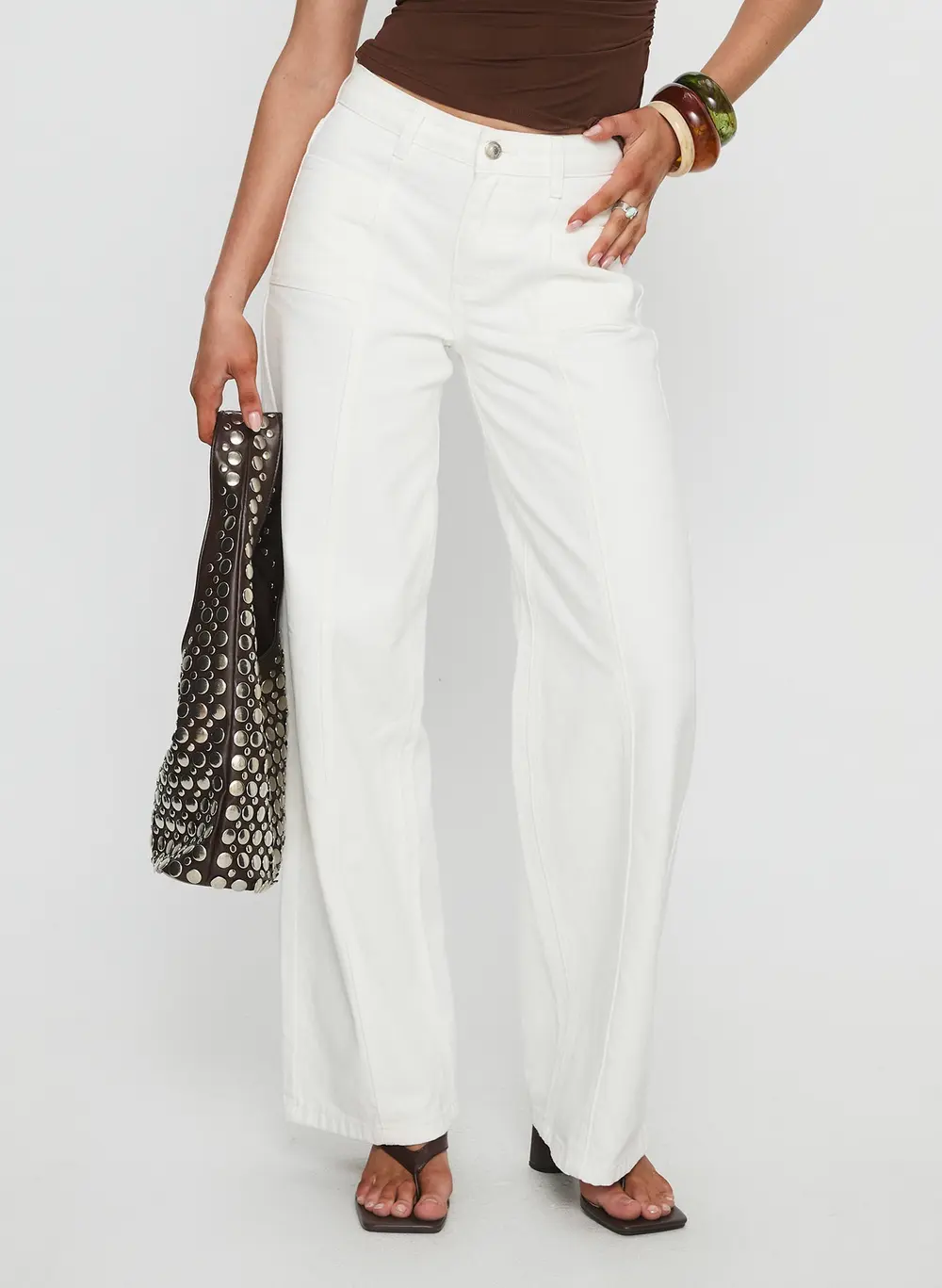 Taji Mid Rise Wide Leg Jeans White