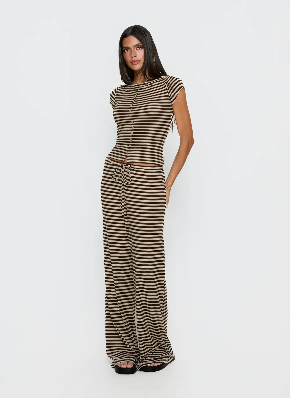 Gavrielle Jersey Wide Leg Pants Chocolate / Cream Stripe