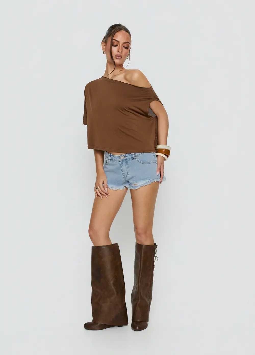 Posse Distressed Micro Denim Shorts Light Blue Wash