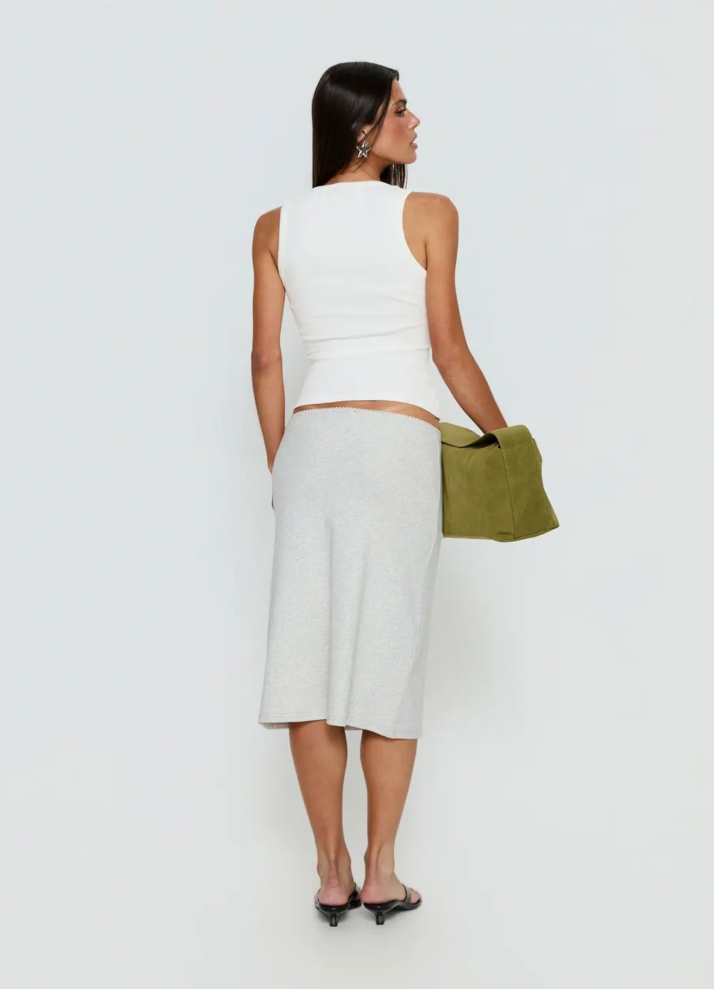 Baseline Rib Midi Skirt Grey Marle