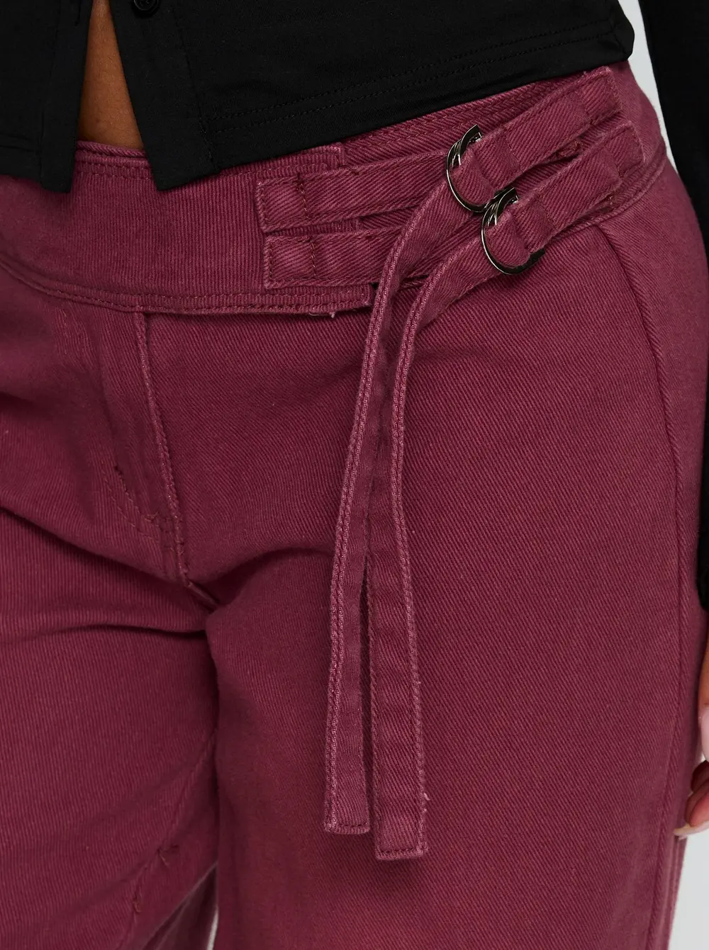 Boxie Mid Rise Wide Leg Jeans Washed Burgundy
