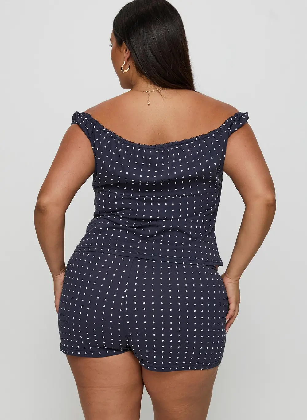 Drift Away Off The Shoulder Sleep Set Navy Dot Curve
