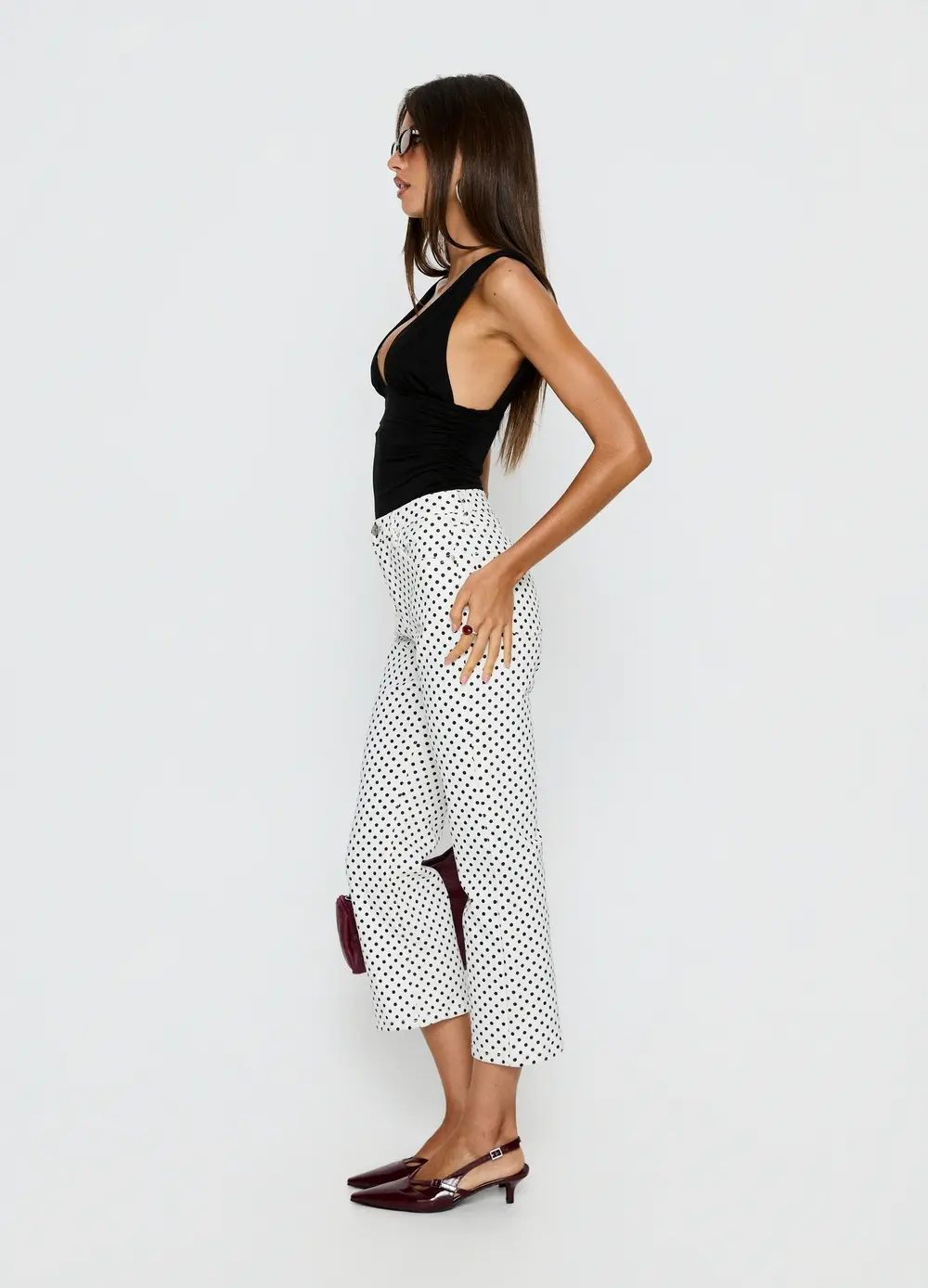 Cindee High Rise Cropped Jeans White Polka Dot