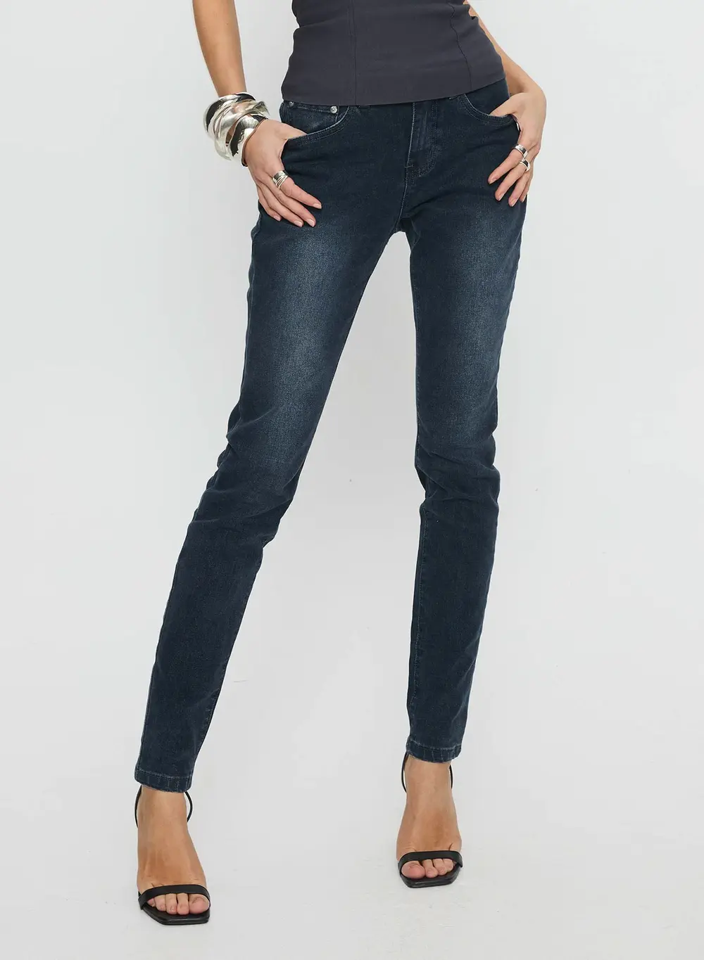 Illyssa Mid Rise Skinny Jeans Washed Charcoal
