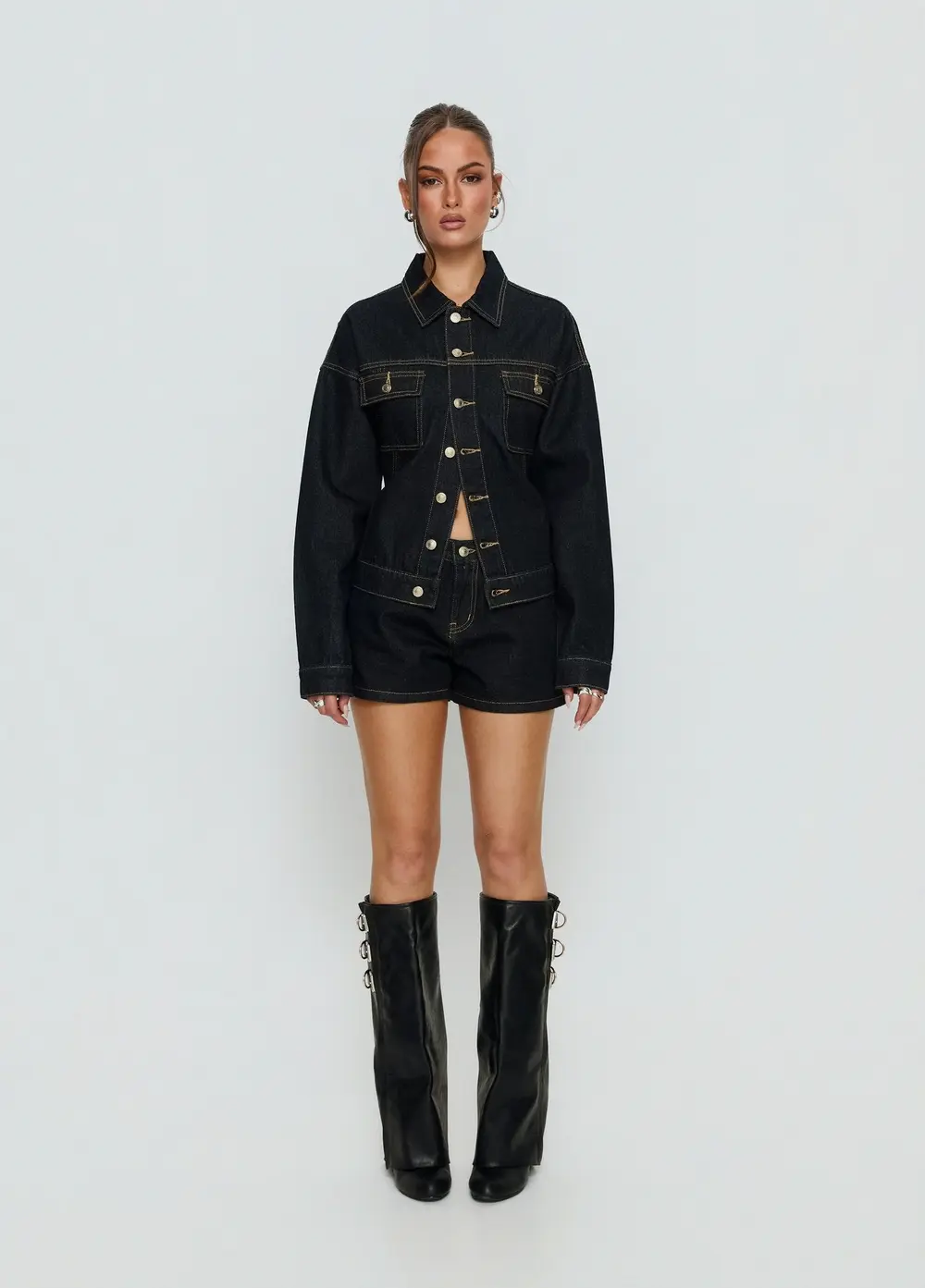 Caresse Cinched Denim Jacket Raw Denim