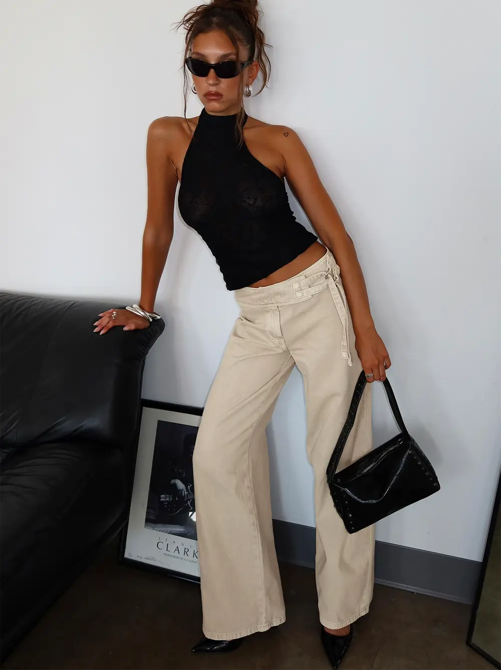 Boxie Mid Rise Wide Leg Jeans Washed Green