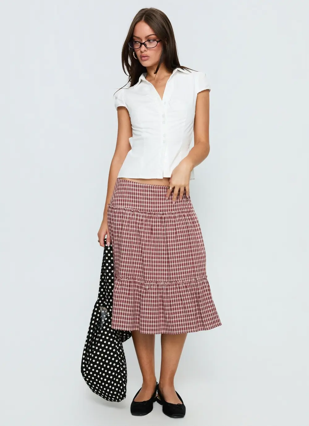 Cascades Low Rise Midi Skirt Red Check