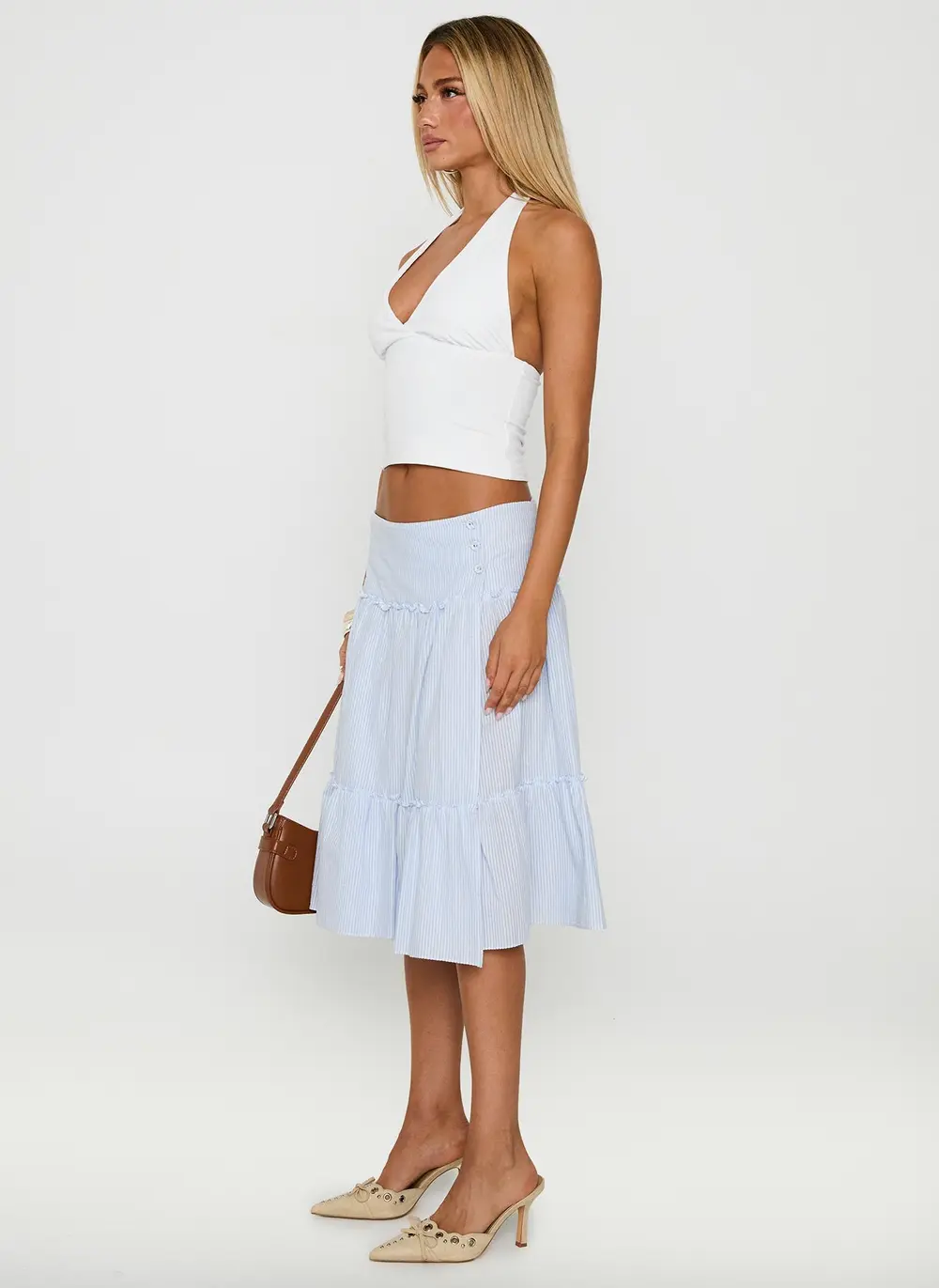 Cascades Low Rise Midi Skirt Blue / White Stripe