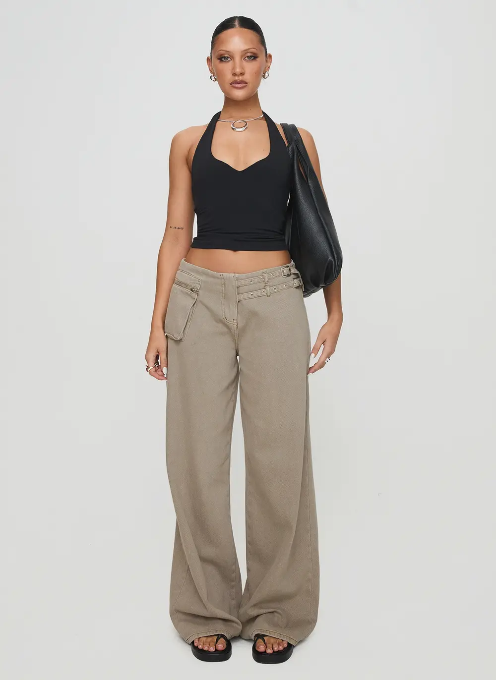 Paltrow Mid Rise Wide Leg Cargo Jeans Washed Brown Petite