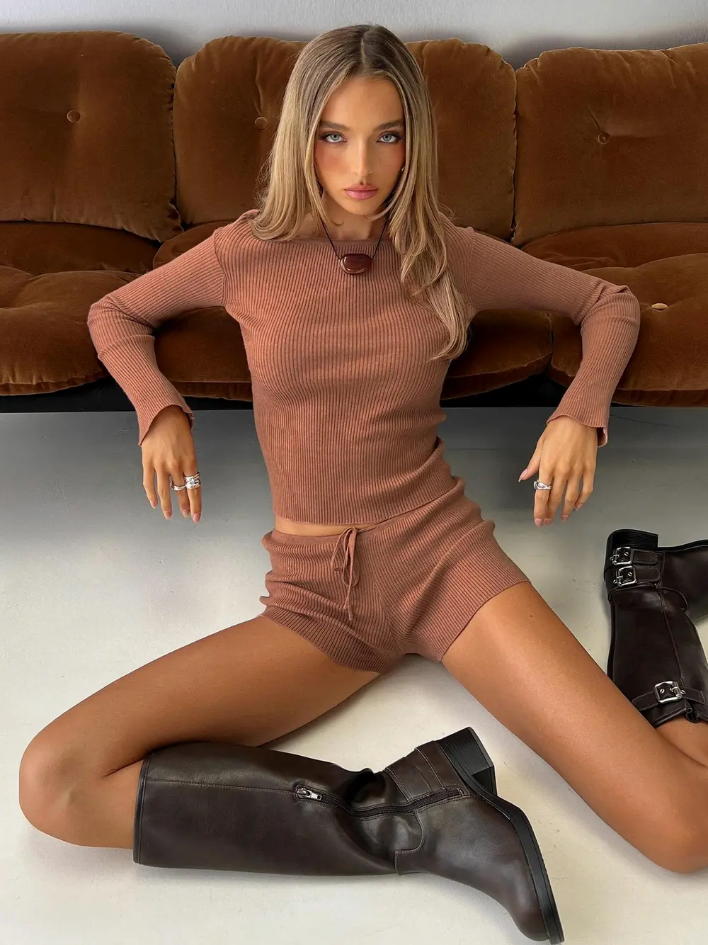 Ahani Low Rise Knit Shorts Mocha