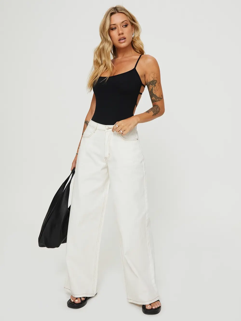 Naylor Mid Rise Wide Leg Jeans Cream Tall