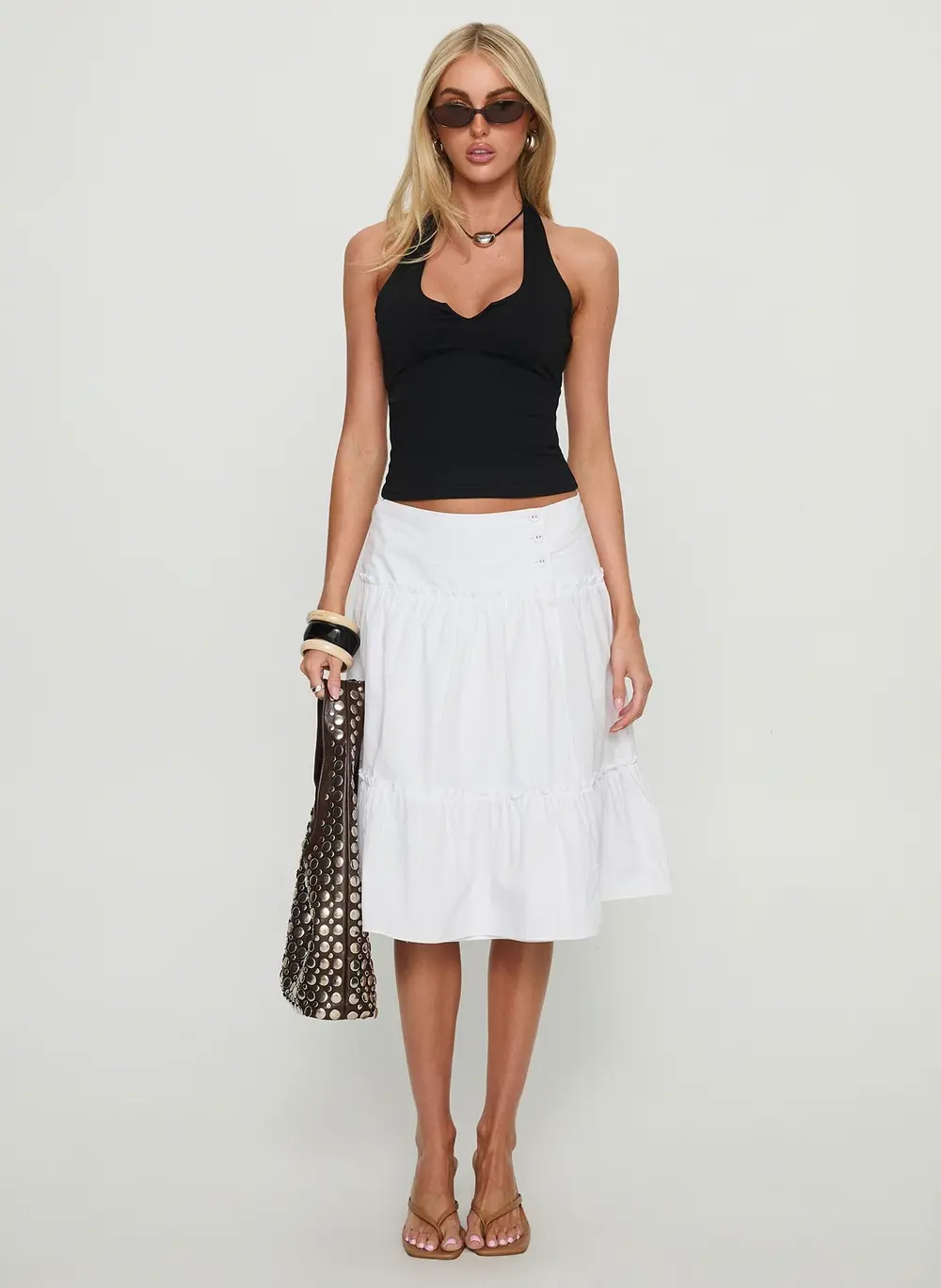 Cascades Low Rise Midi Skirt White