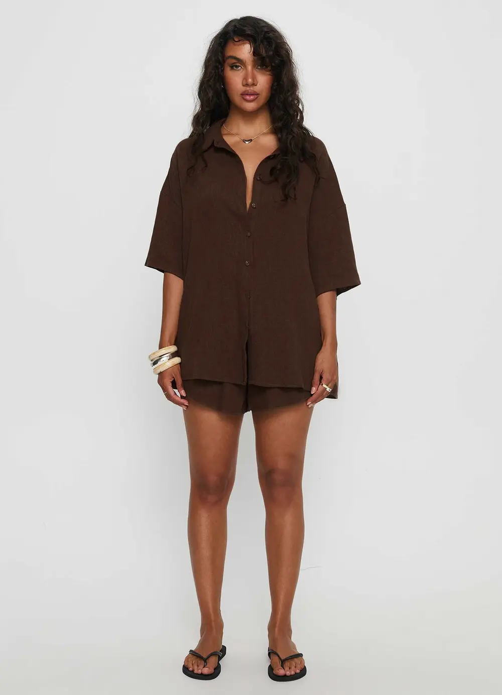 Peni Drawstring Linen Shorts Chocolate