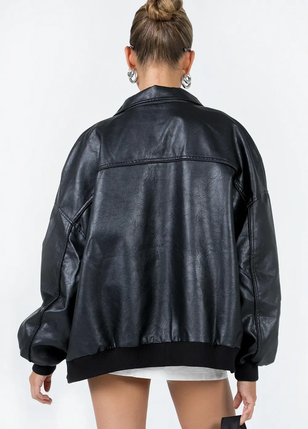 Goldsmith Faux Leather Bomber Jacket Black