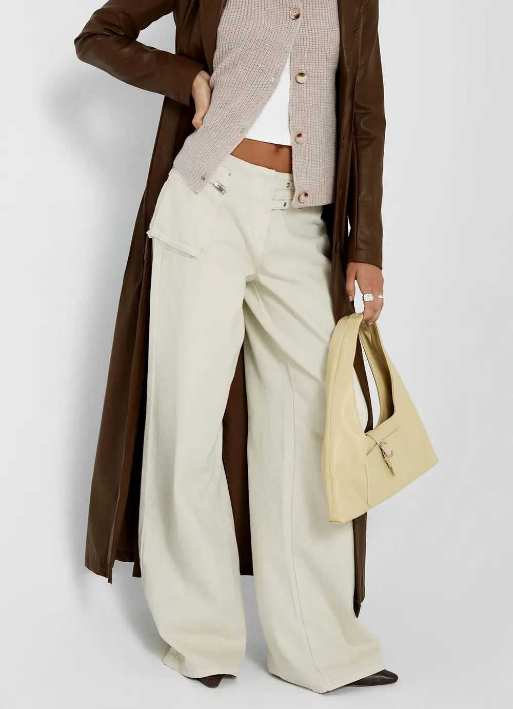 Paltrow Mid Rise Wide Leg Cargo Jeans Cream