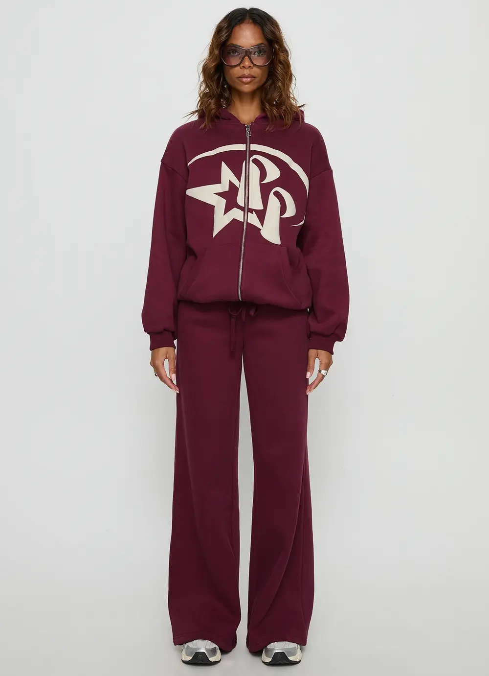 Princess Polly Stargirl Wide Leg Sweat Pants Burgundy