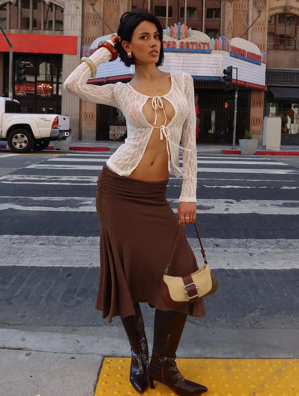 Lewish Low Rise Midi Skirt Chocolate