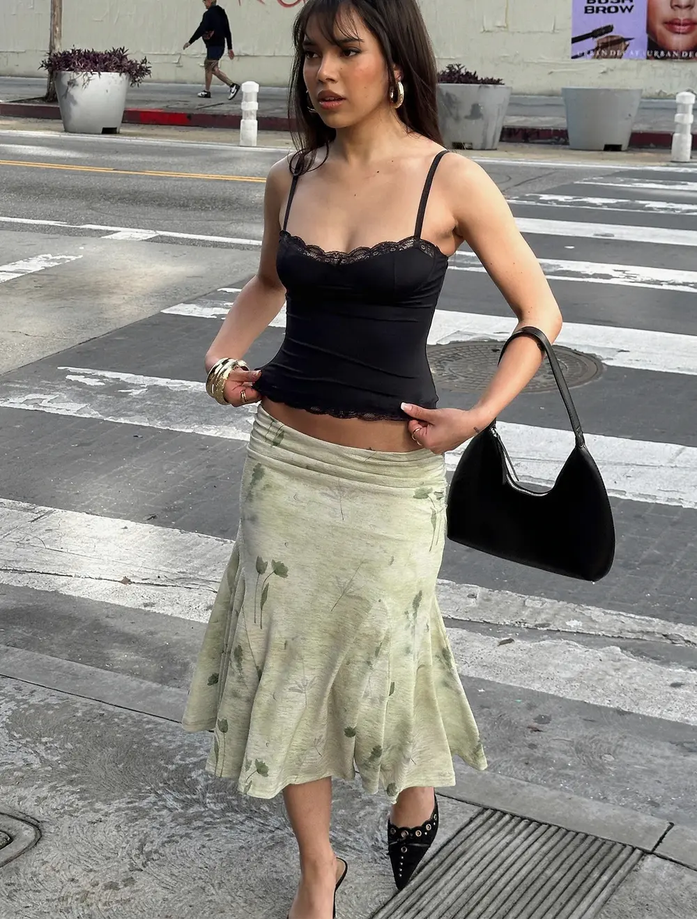 Lewish Low Rise Midi Skirt Green Floral