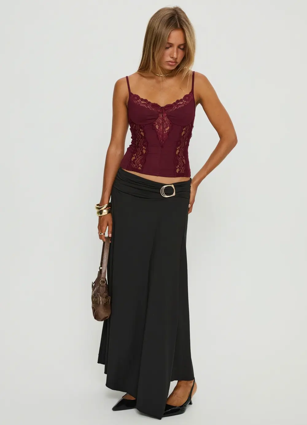 Nola Hardware Slit Maxi Skirt Black