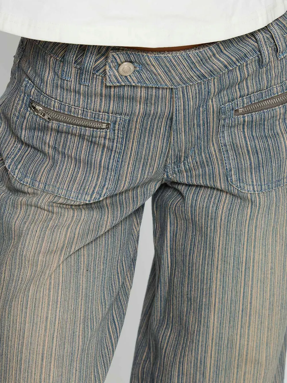 Lifetimes Mid Rise Wide Leg Cargo Jeans Dark Blue Stripe