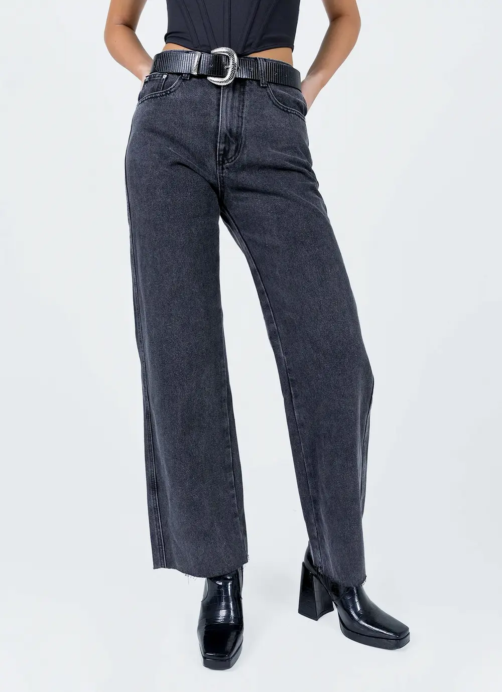 Arlington High Rise Straight Leg Denim Jeans Black