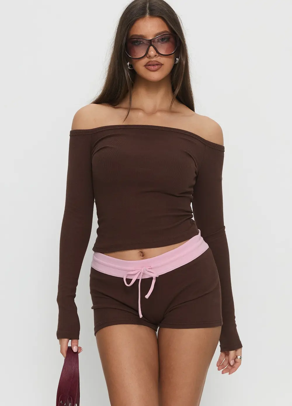 Baseline Rib Micro Shorts Brown / Pink