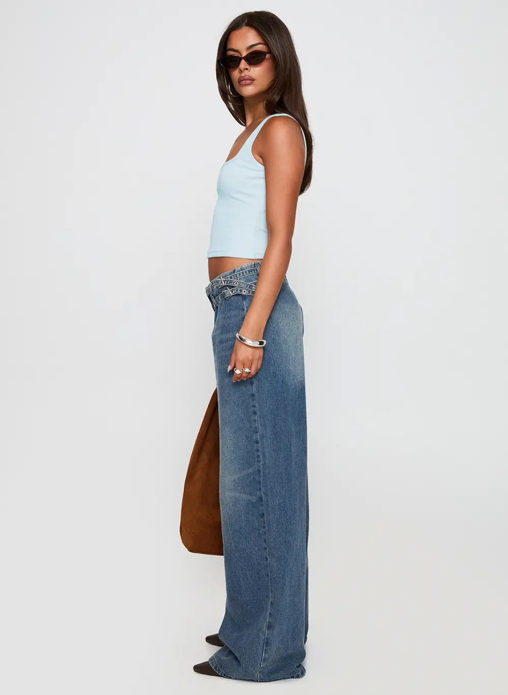Paltrow Mid Rise Wide Leg Cargo Jeans Mid Blue Wash