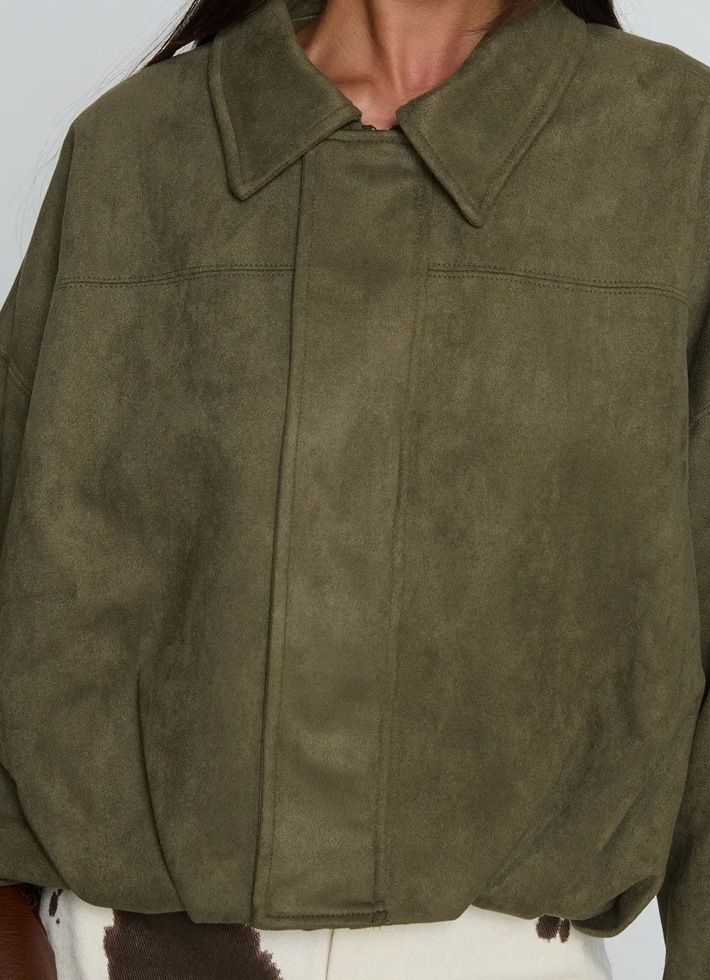 Enlightened Faux Suede Bomber Jacket Khaki