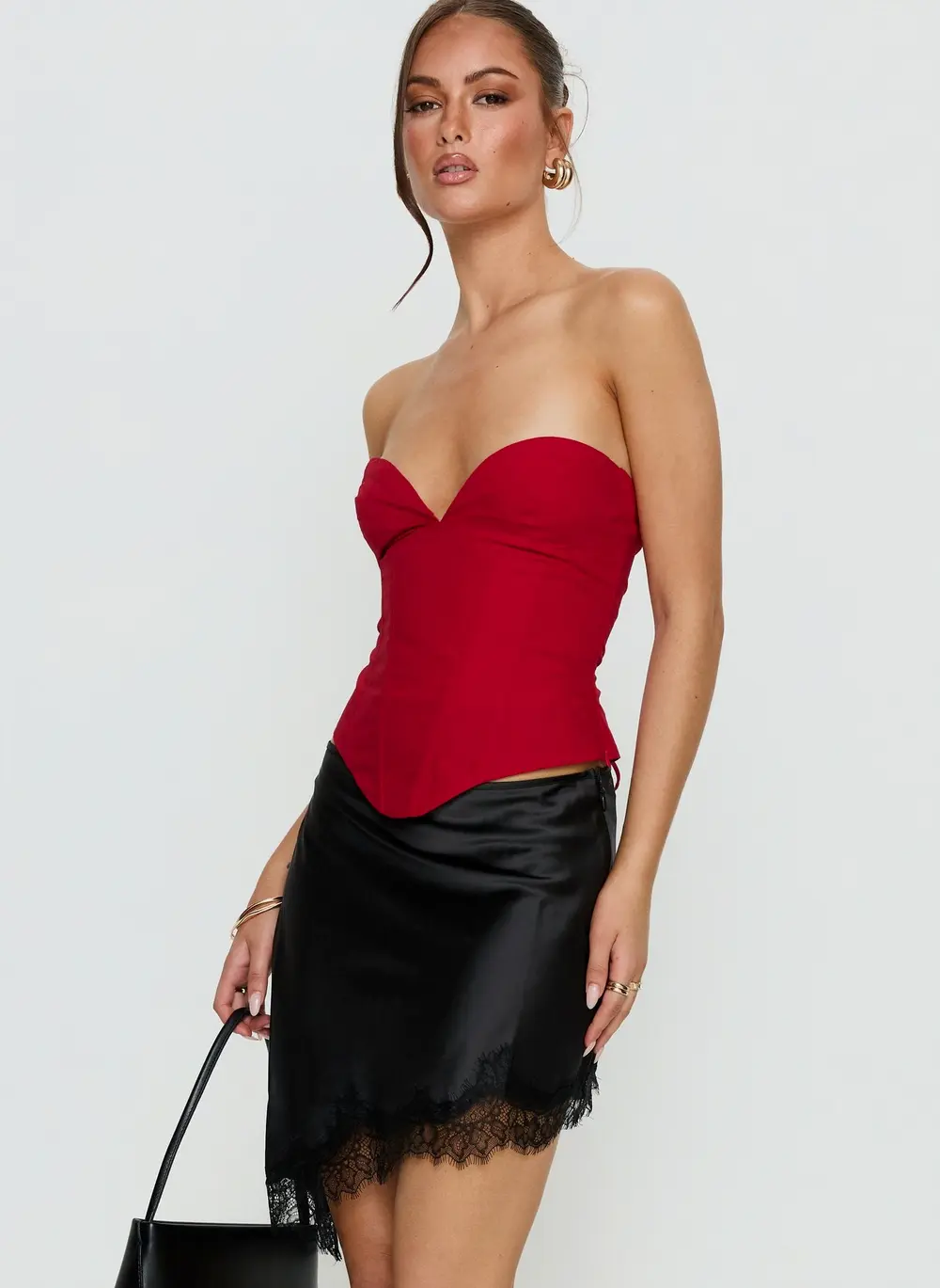 Idette Lace Asymmetrical Mini Skirt Black