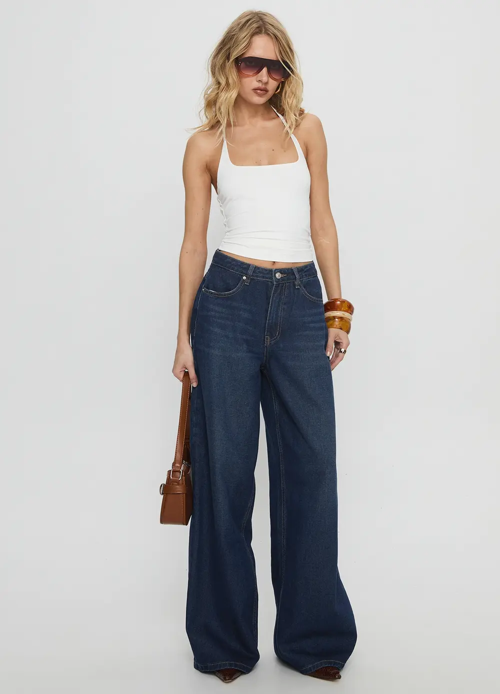 Naylor Mid Rise Wide Leg Jeans Mid Blue Denim
