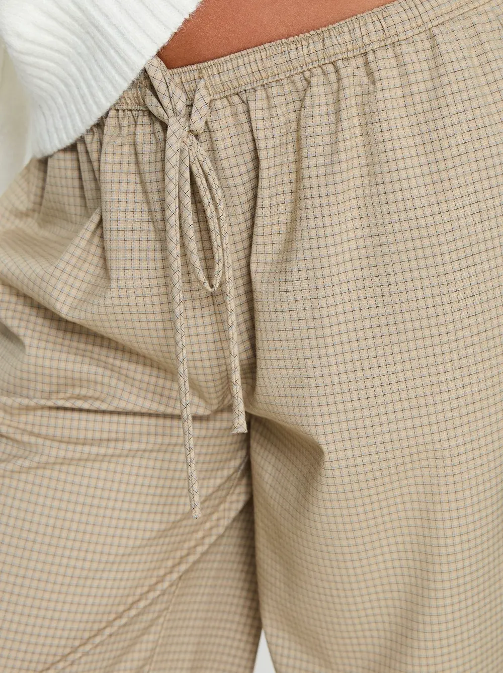 Ketrina Tie Waist Pants Beige Plaid