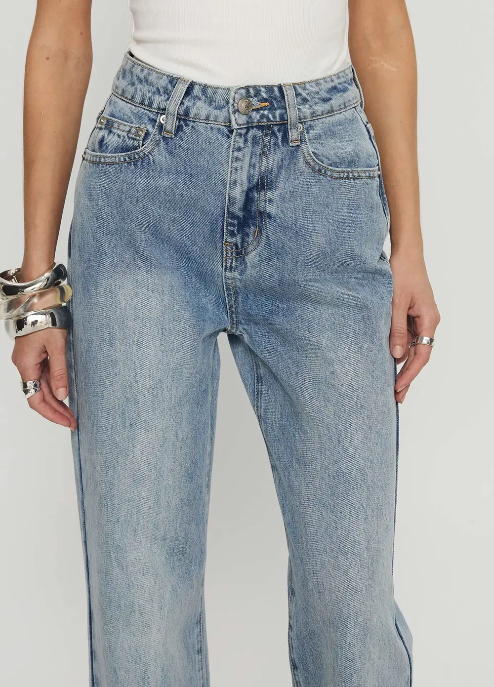 Florida Keys Mid Rise Straight Leg Cuffed Jeans Light Blue Wash