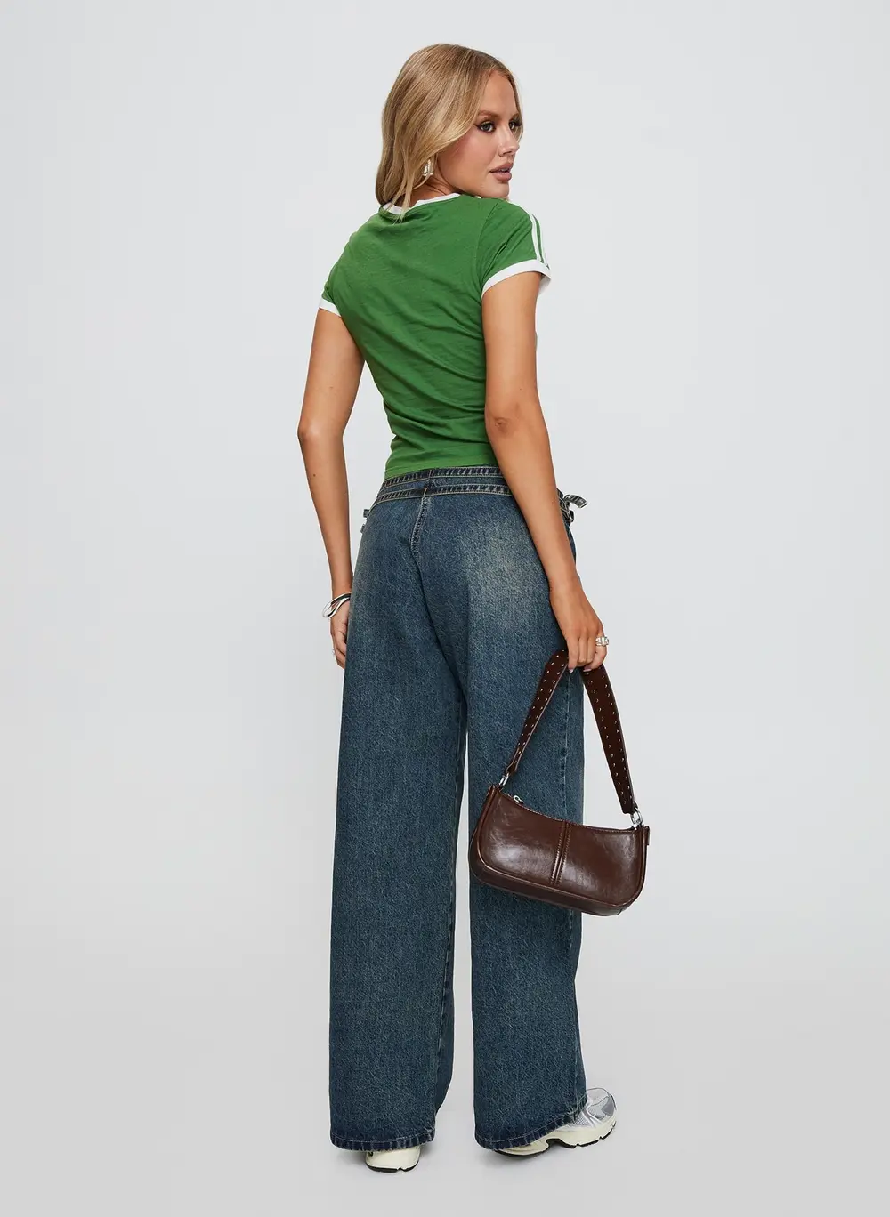 Baccarat Mid Rise Wide Leg Belted Jeans Dark Blue