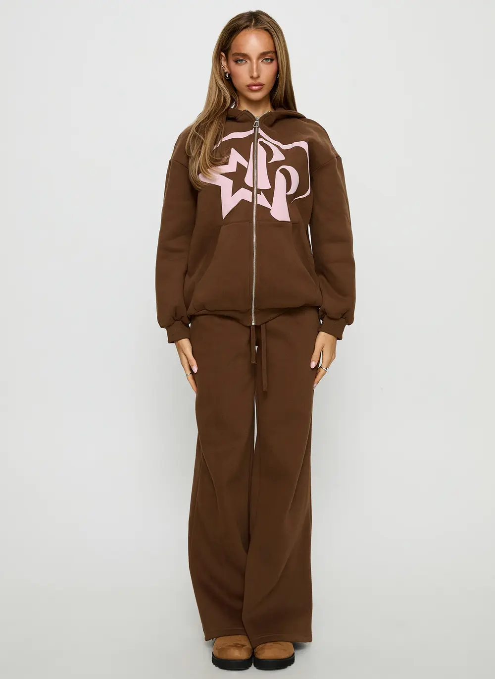 Princess Polly Stargirl Wide Leg Sweat Pants Brown
