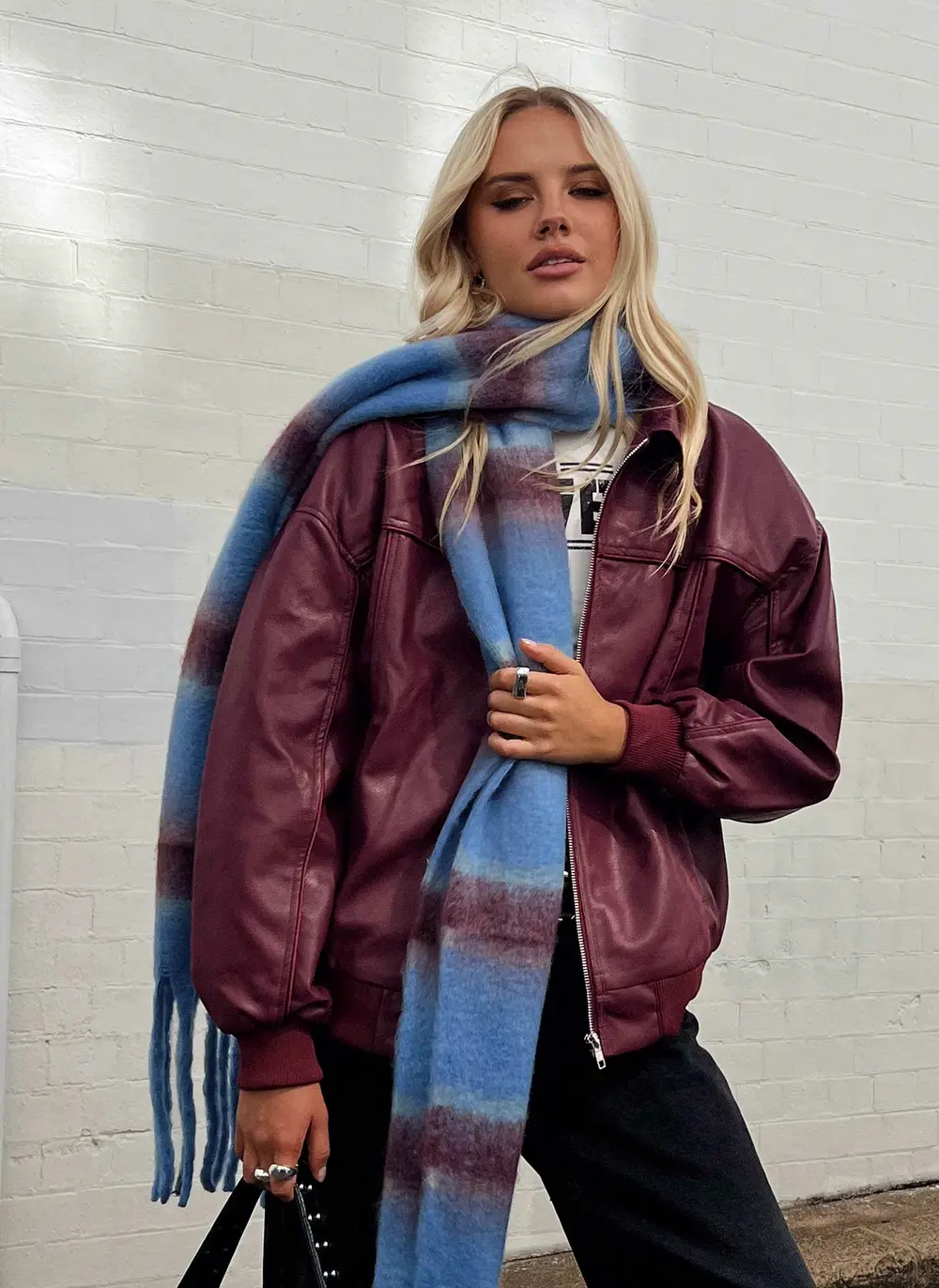 Goldsmith Faux Leather Bomber Jacket Burgundy