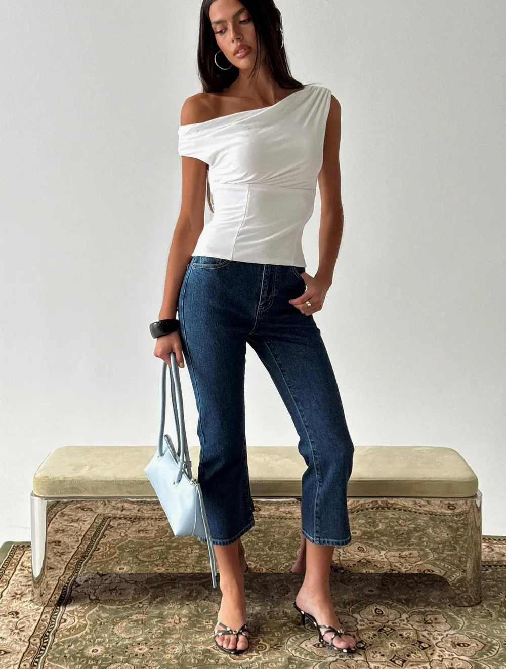 Cindee High Rise Cropped Jeans Mid Blue Wash