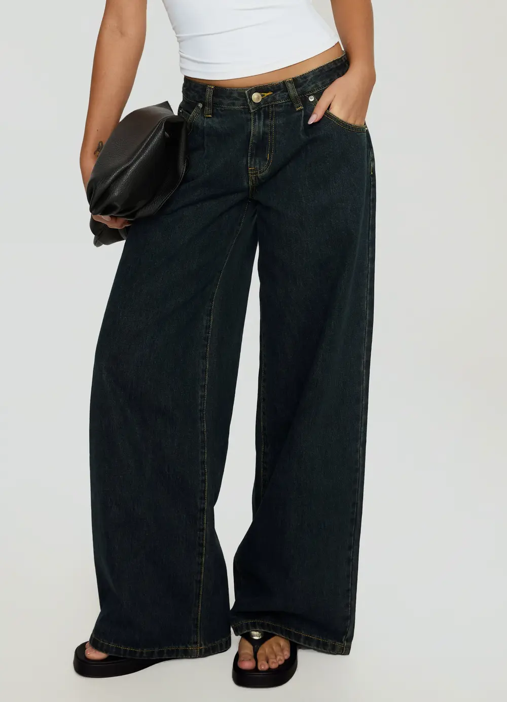 Supercut Low Rise Baggy Pleat Jeans Grunge Wash