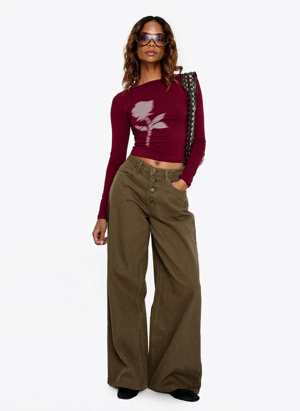 Naylor Mid Rise Wide Leg Jeans Olive