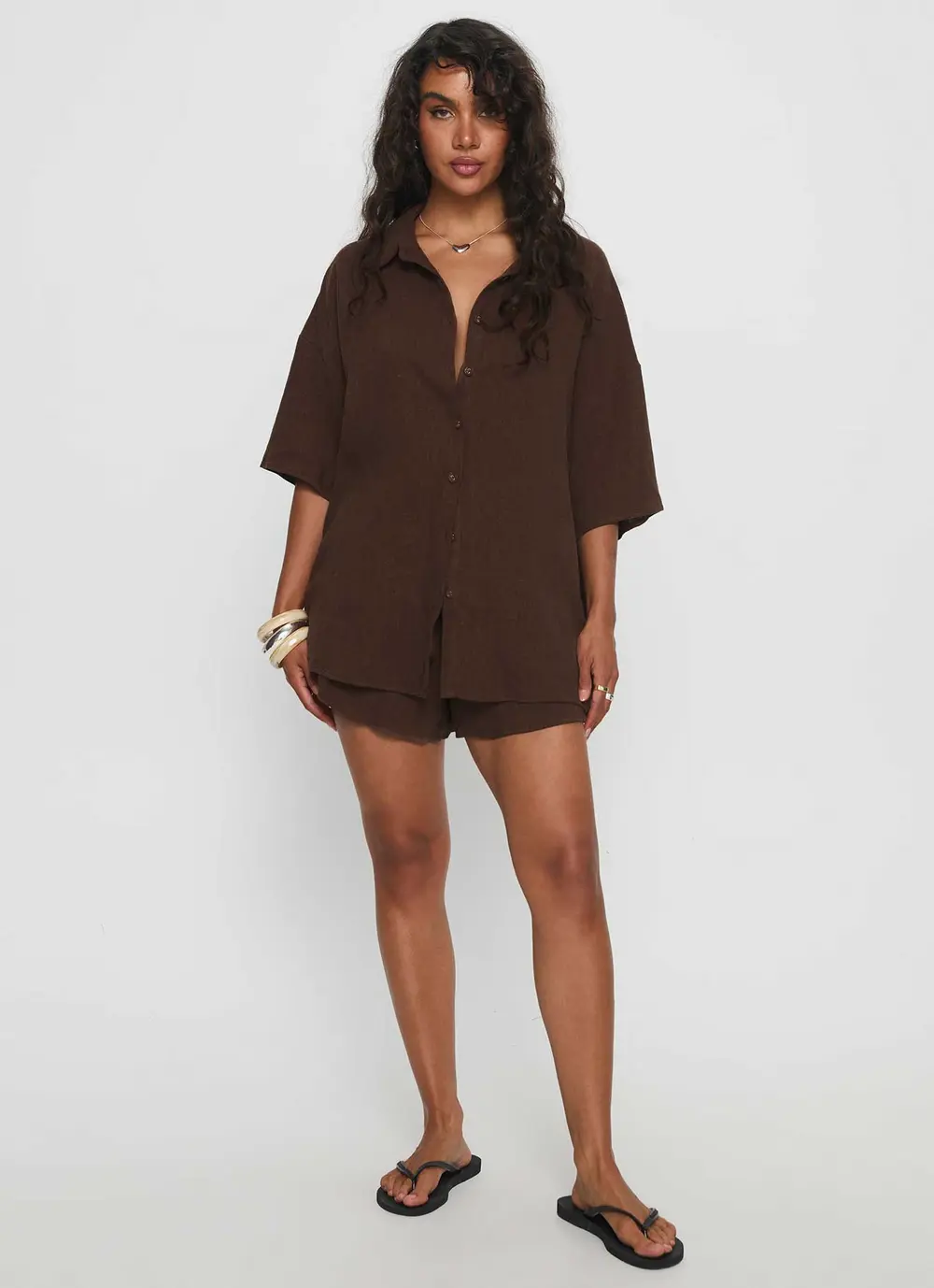 Peni Drawstring Linen Shorts Chocolate