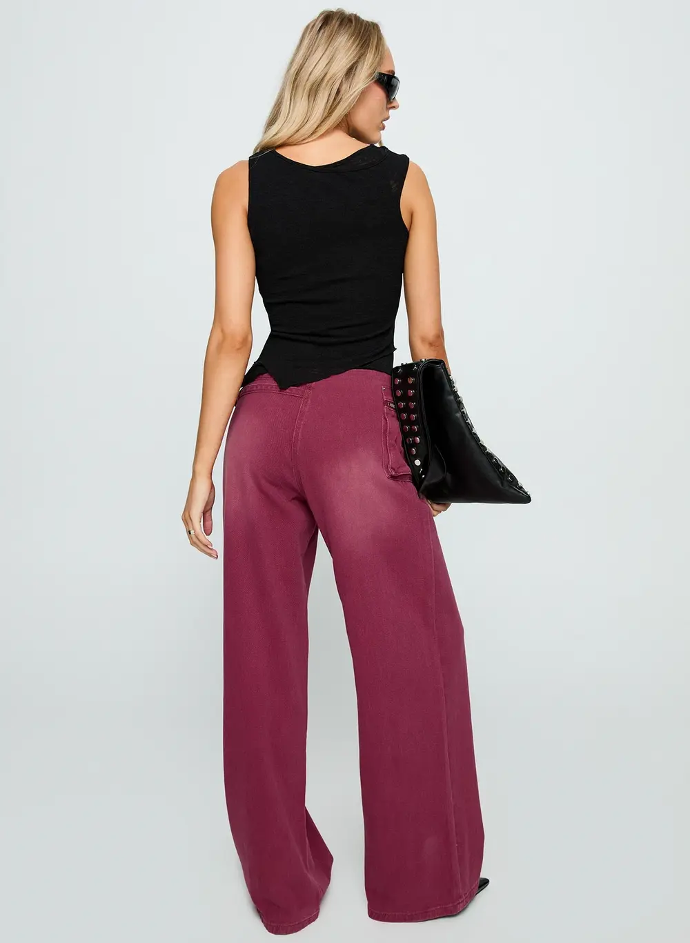 Paltrow Mid Rise Wide Leg Cargo Jeans Washed Burgundy