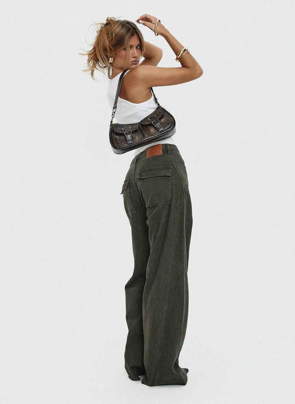 Bruiser Tie Waist Mid Rise Wide Leg Jeans Green