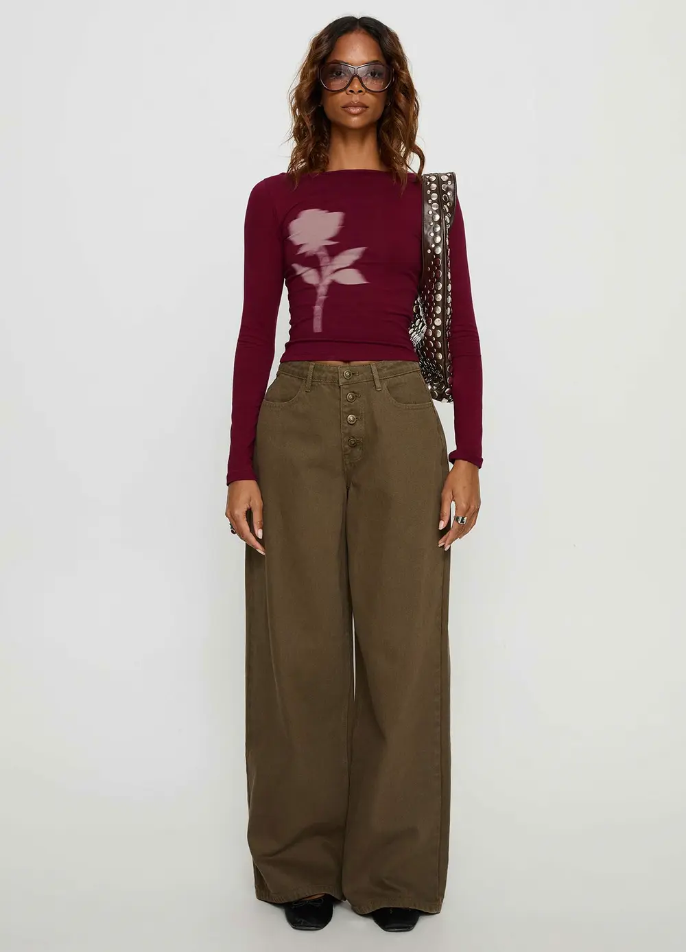 Naylor Mid Rise Wide Leg Jeans Olive