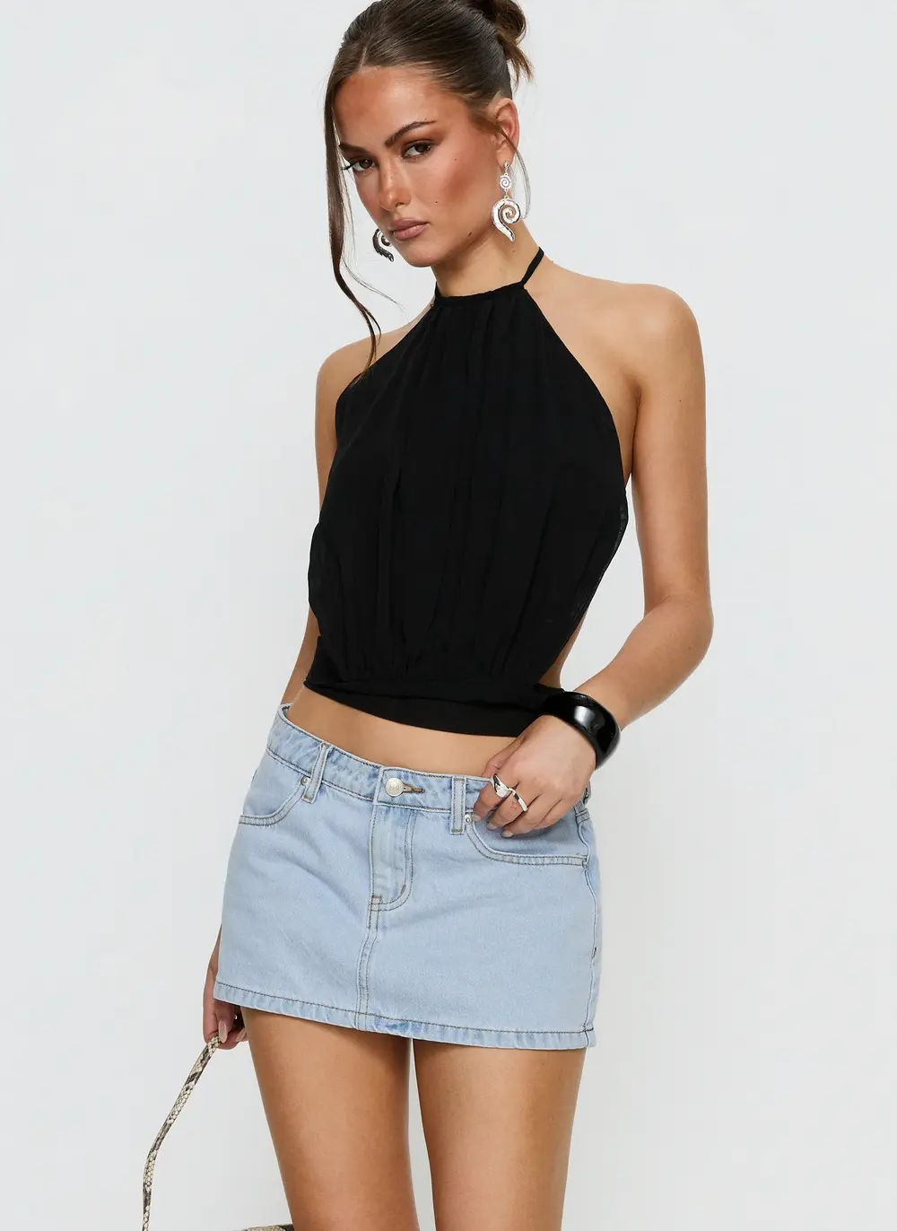 Baxon Low Rise Micro Denim Skort Light Blue Wash