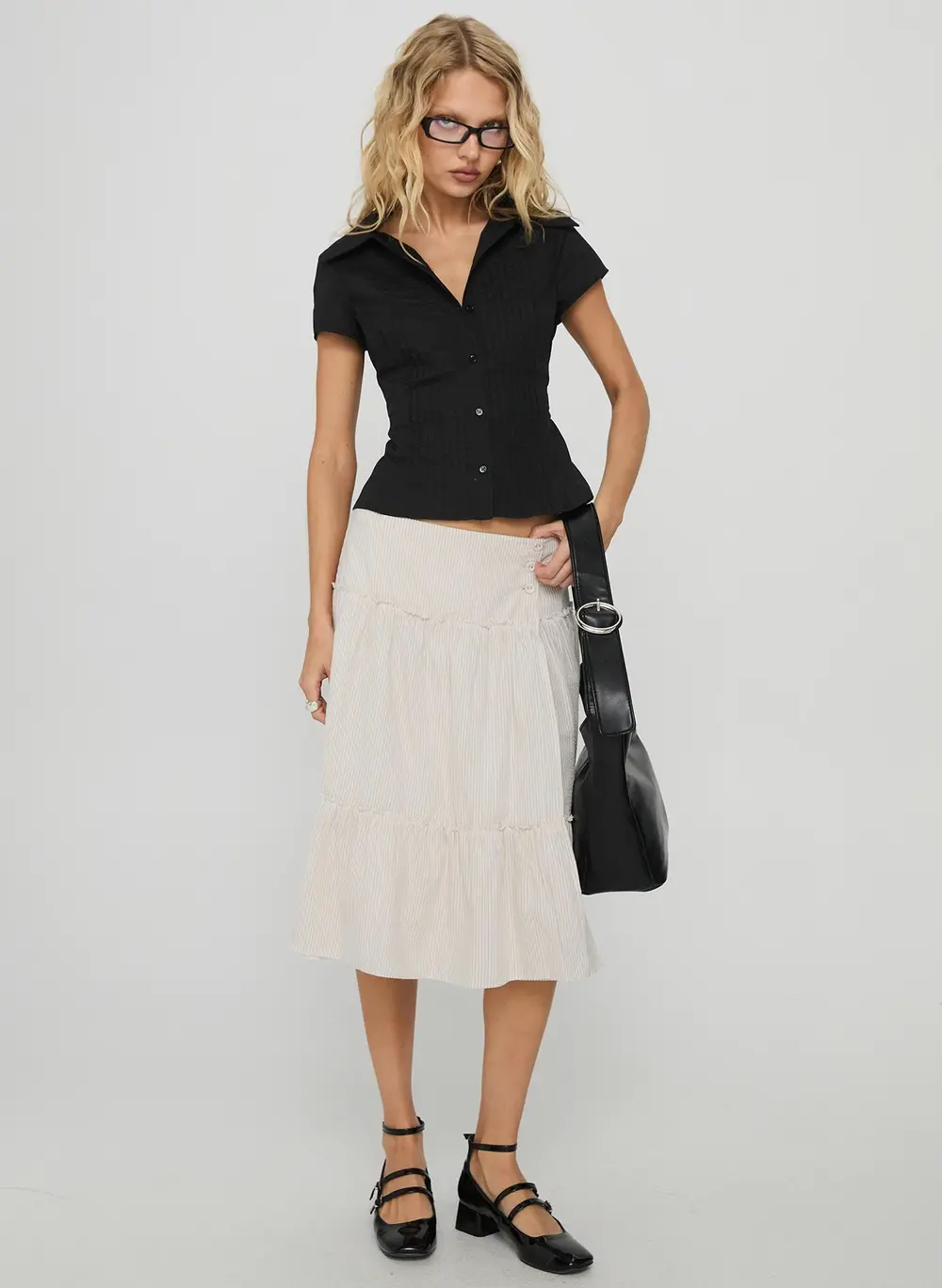 Cascades Low Rise Midi Skirt Beige / White Stripe