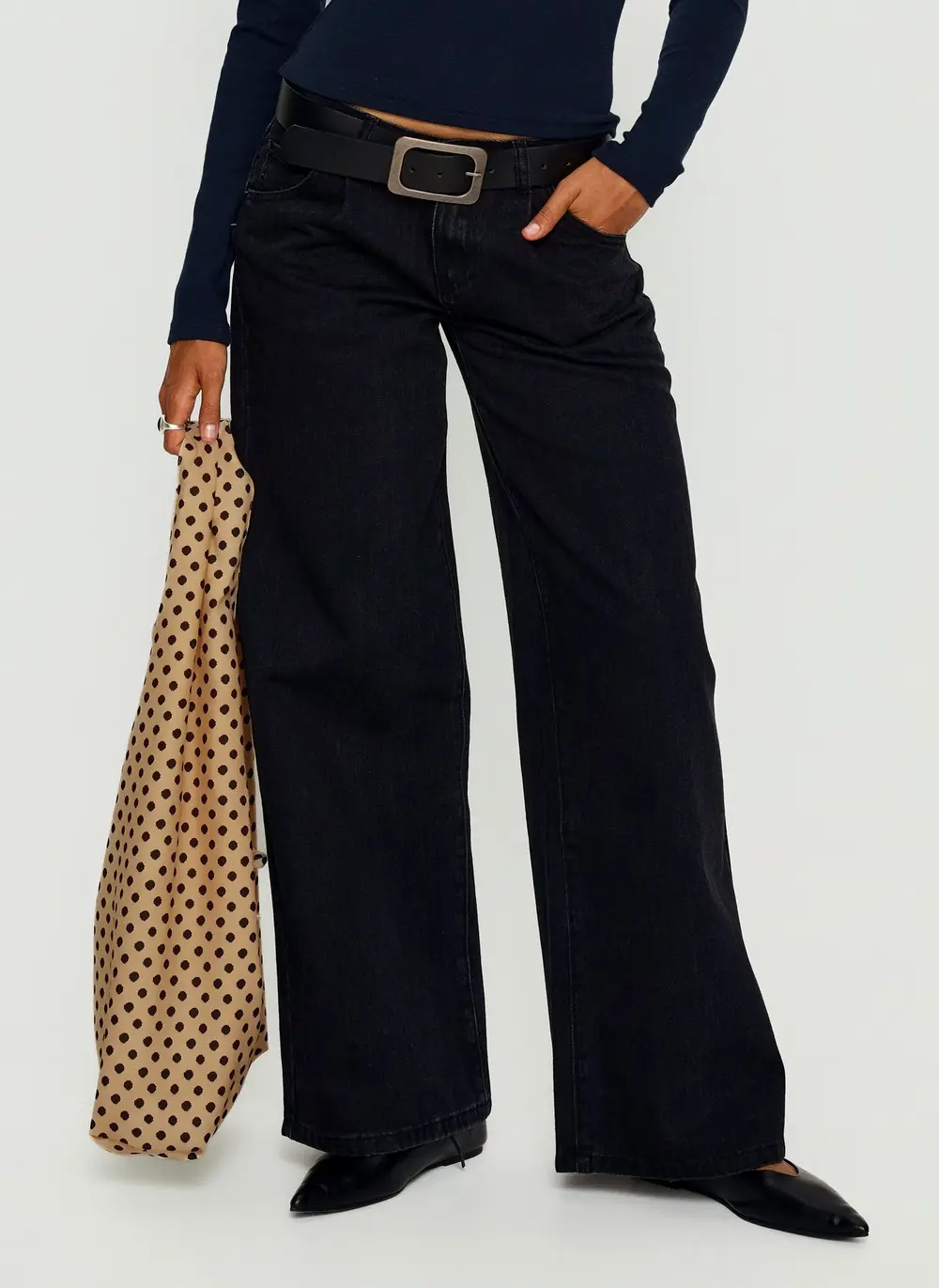 Supercut Low Rise Baggy Pleat Jeans Washed Black