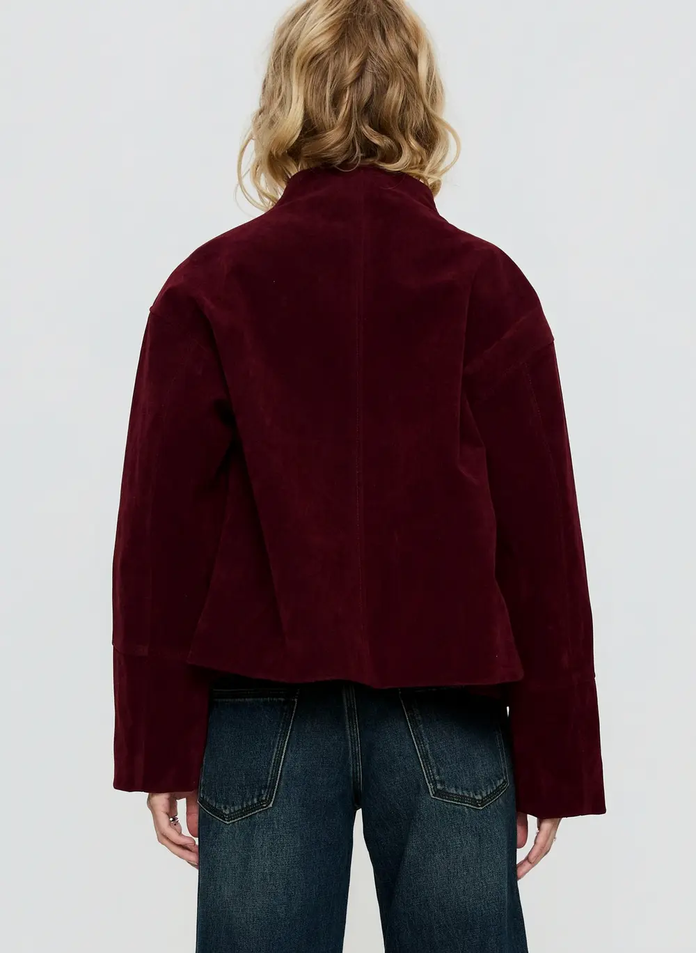 Jessalynn Faux Suede Zip Through Jacket Burgundy