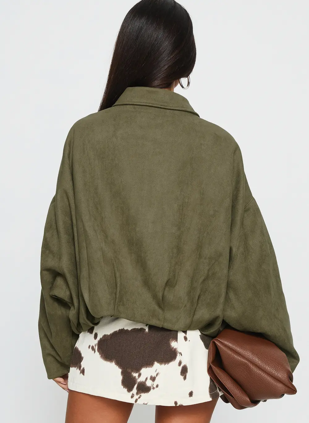 Enlightened Faux Suede Bomber Jacket Khaki